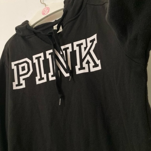 Victoria’s Secret Pink Logo Hoodie Oversized Campus Pullover Black Size Small - Picture 13 of 17